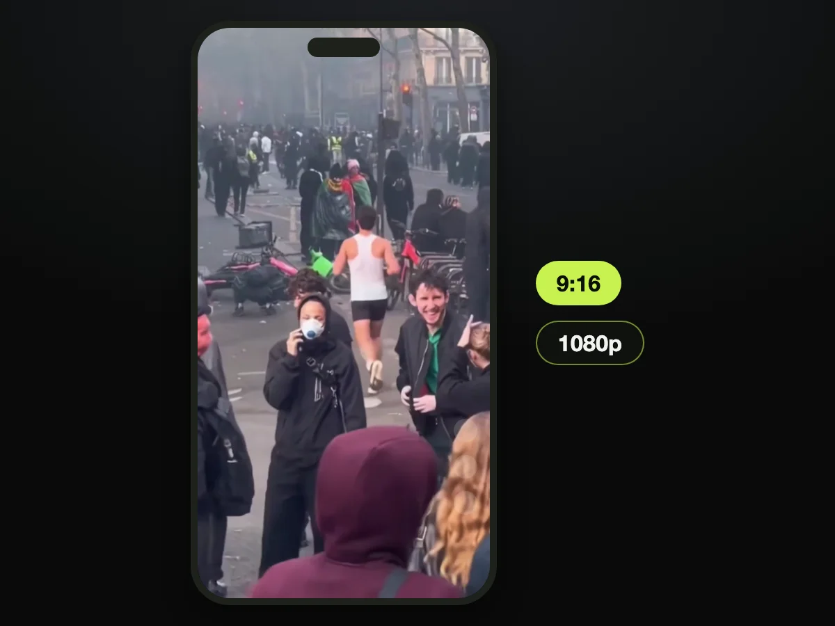 Frame from a Paris riot jogger AI video made on Paris Riot AI, shown as a 9:16 post on a phone