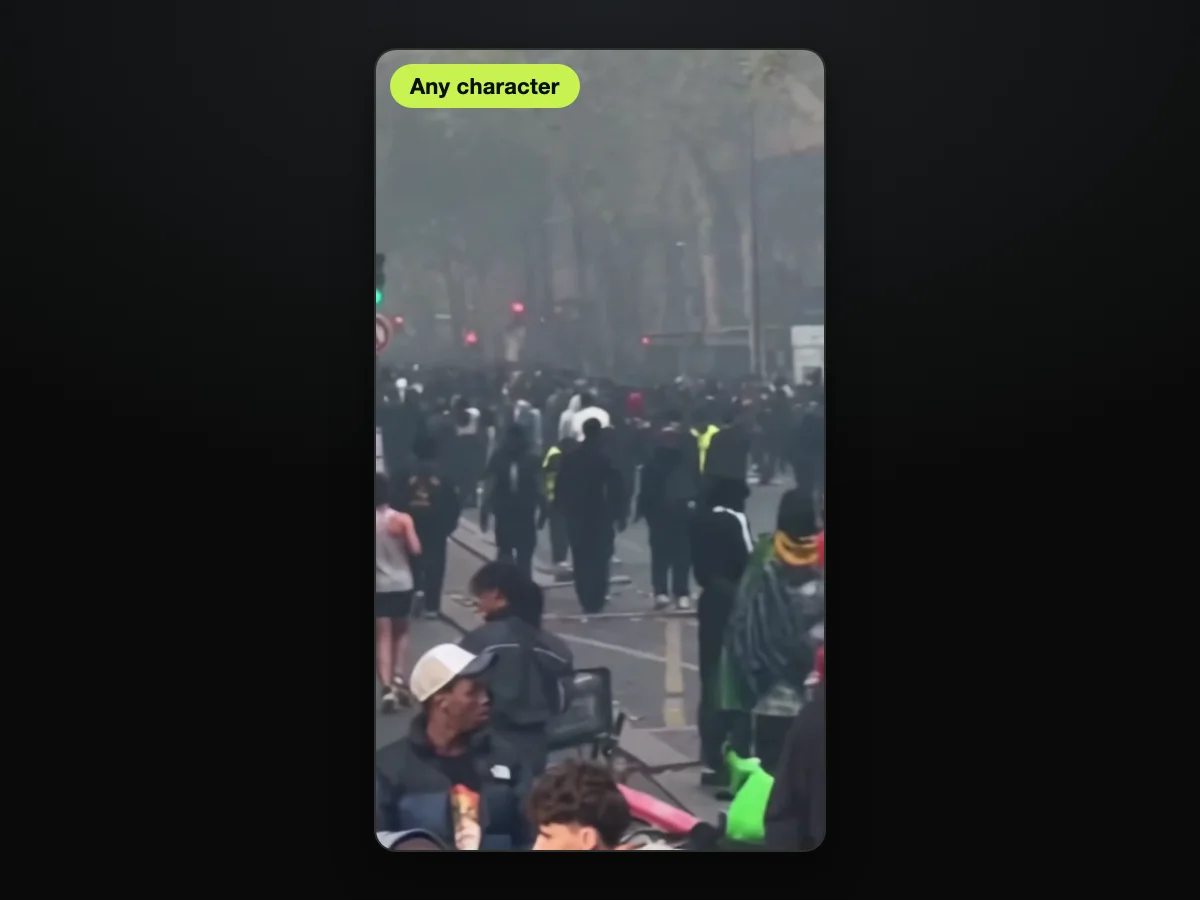 Frame from a Paris riot jogger AI video made on Paris Riot AI